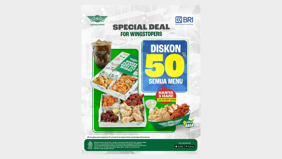 Wingstop - Diskon 50% Pakai BRI (Hingga 20 September 2026)