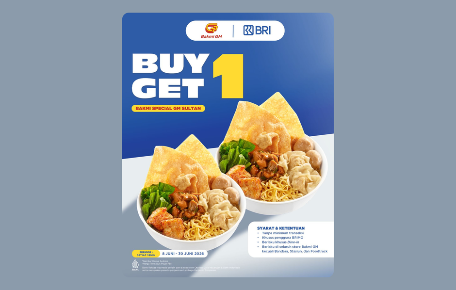 Bakmi GM - Buy 1 Get 1 with BRIMO (Hingga 30 Juni 2026)